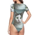 thumbnail image 4 of Daiia Funny Cat print Women's Crew Neck Short Sleeve Bodysuit Fashion Tops Fit Casual Basic Extender Bodysuit-XX-Large, 4 of 9