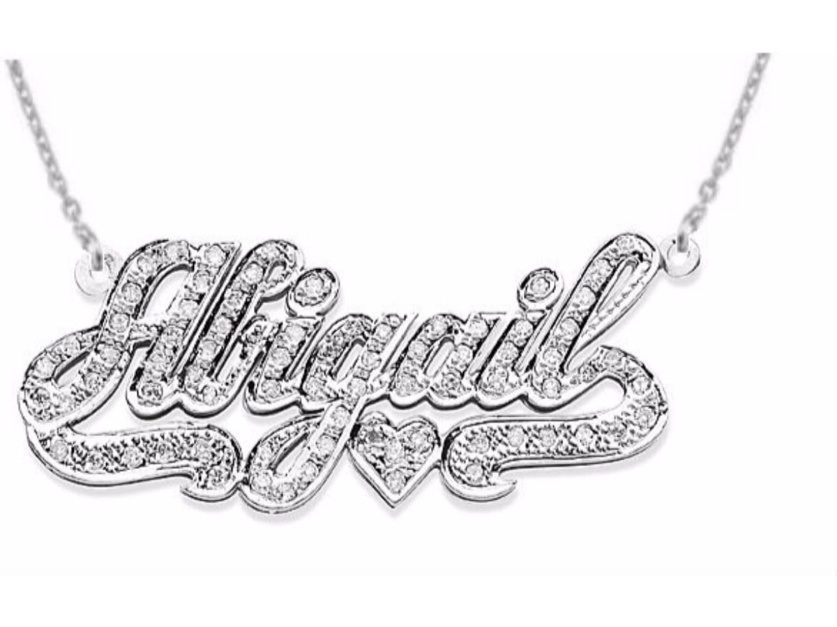Personalized 1 4 Carat Diamond Nameplate Pendant Necklace 14K 14K White 14k-gold-pav-black-diamond-nameplate-pendant-necklace-script-font