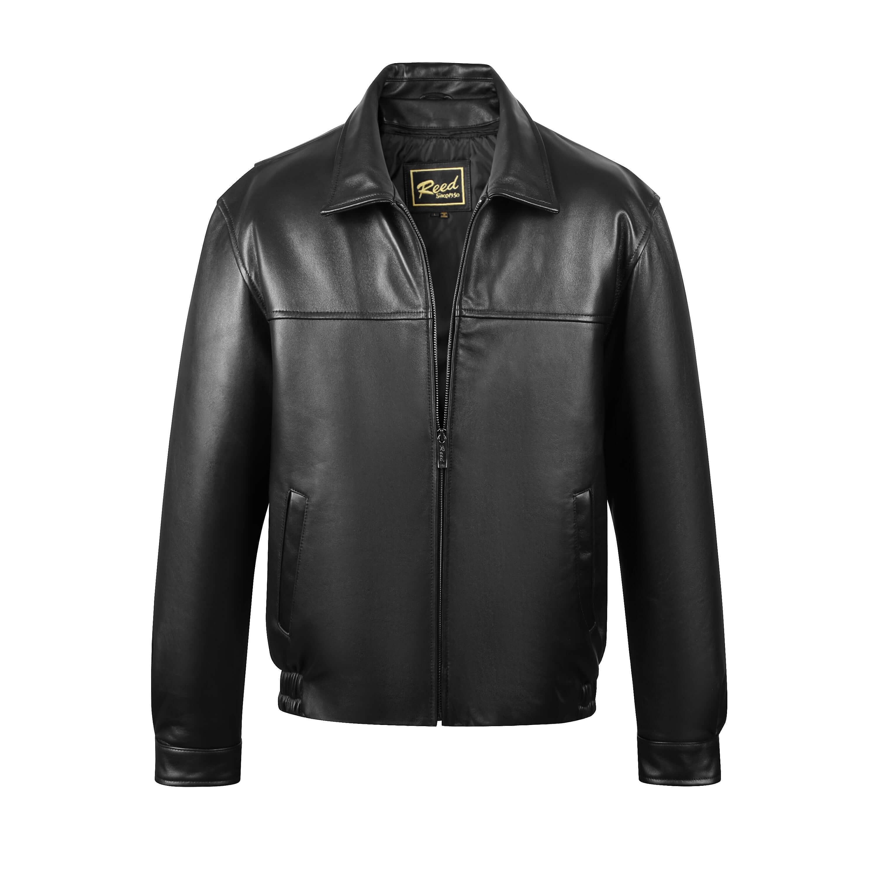 Reed Men's New Zealand Lambskin Leather Jacket (3XLTall, Black)
