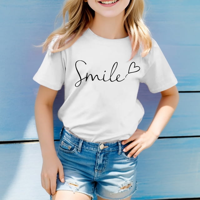 Vêtements pour Tout-Petits Filles Chemises à Manches Courtes Imprimées pour Filles Col Rond Vêtements d'Été pour Adolescentes Hauts pour Filles 1-2 Ans
