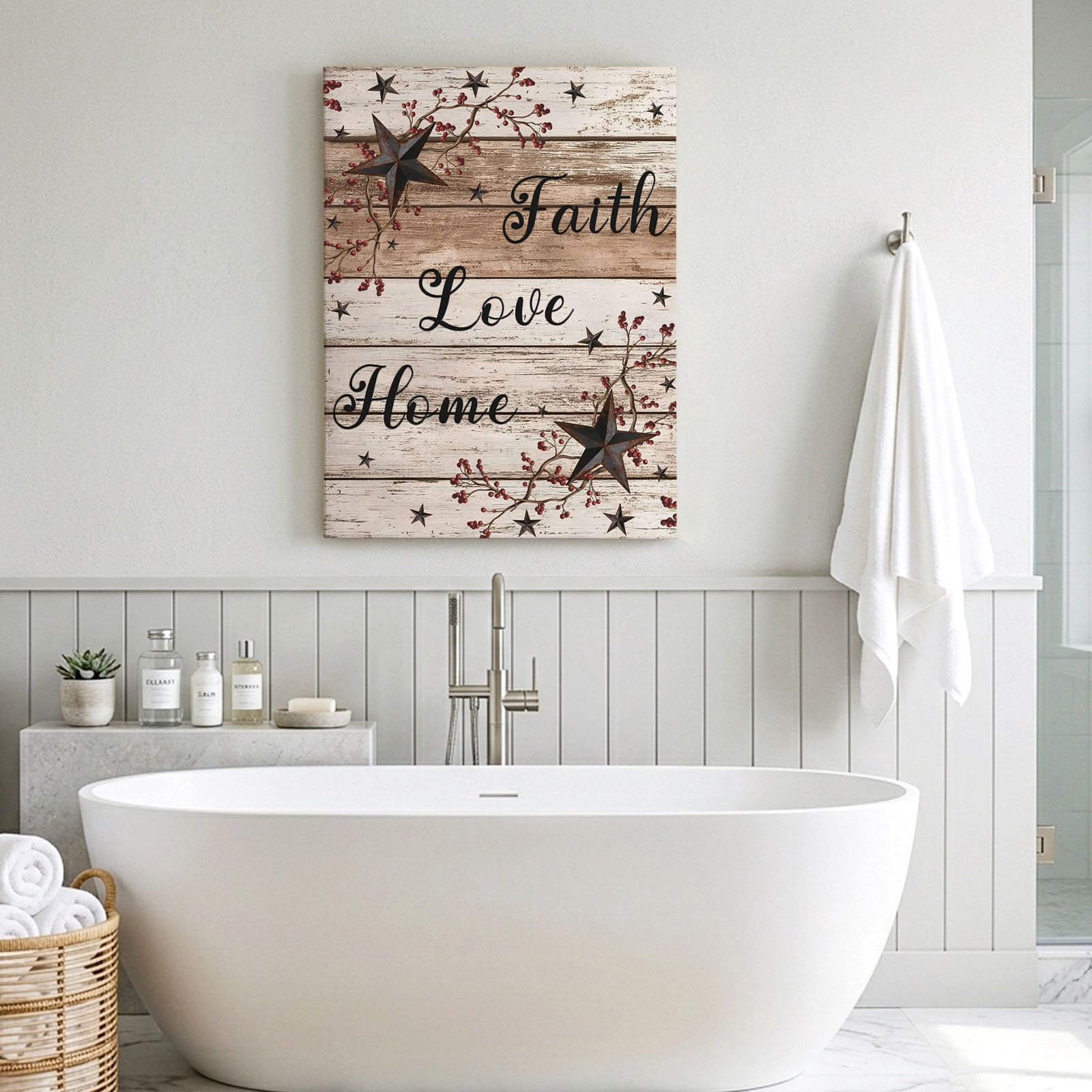Retro Country Stars Canvas Wall Art for Living Room, Faith Love Home Berries Farmhouses Wood Grain Poster Print Painting for Bedroom Office Home Decoration Wall Pictures Prepare To Hang 12"x12"