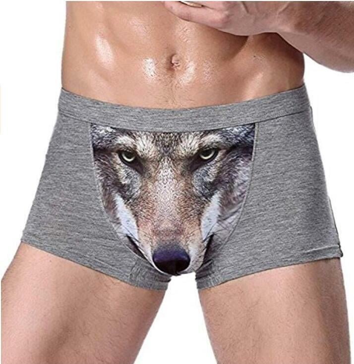 Compre Mens Boxers Underwear 3D Wolf Printed Trunks Shorts Modal