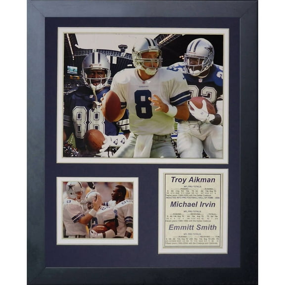 Dallas Cowboys Aikman, Irvin and Smith Framed Photo Collage, 11x14, by Legends Never Die