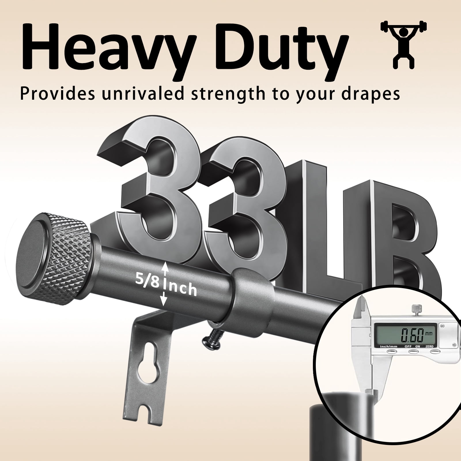 Ridicili 5/8 Inch Adjustable Single Drapery Curtain Rod Set with Rhombus Cylinder Finials, 28"-48", Gun Metal