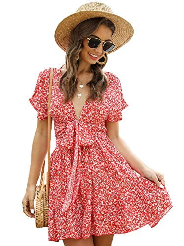 Floral Tie Front Ruffle Mini Dress 