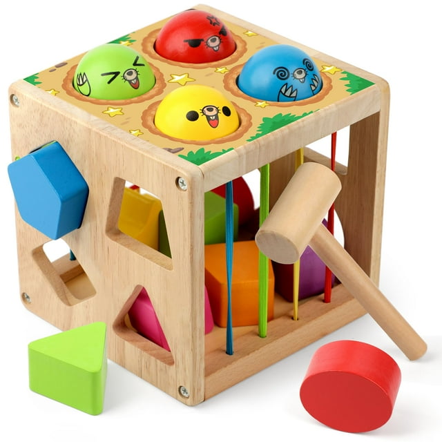 Montessori Toy Coogam con forma de cubo clasificador de madera, topo