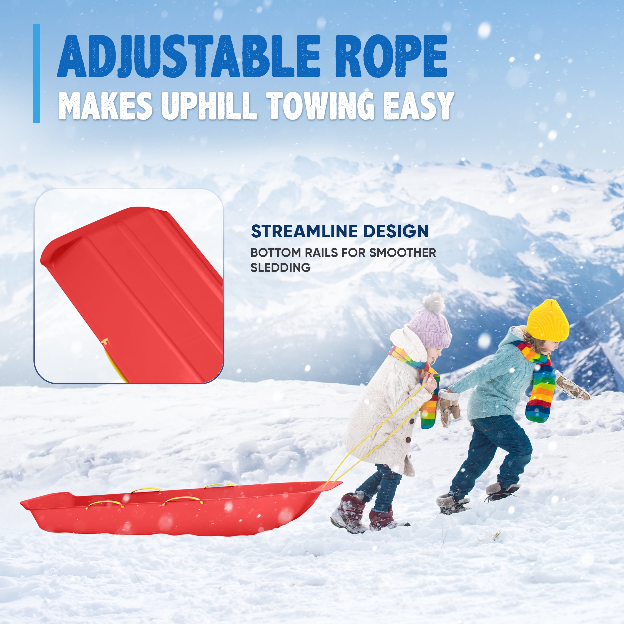 Snow Works LIFETIME 47.5" High-Density Toboggan Snow Sled for Kids and Adults (Red, 1 Pack)