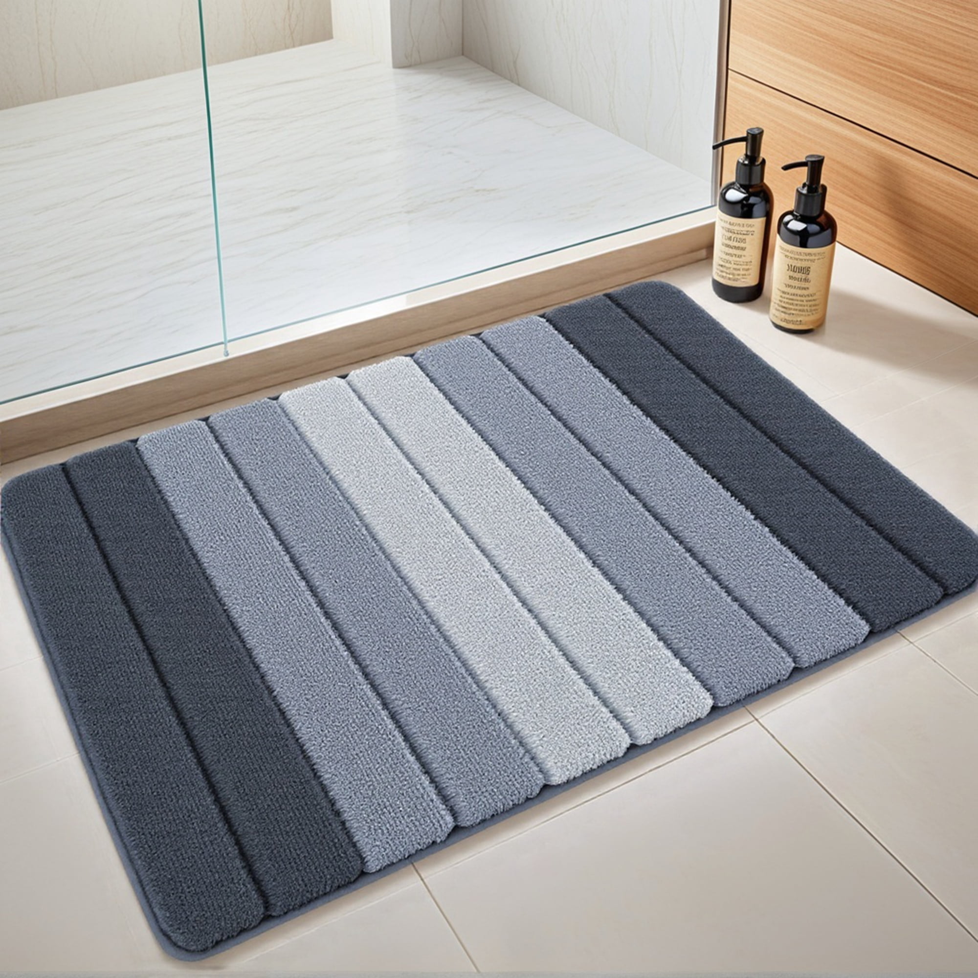 Unique Bargains 2 Pcs Plush Gradient Bath Rugs Blue 20" x 32"
