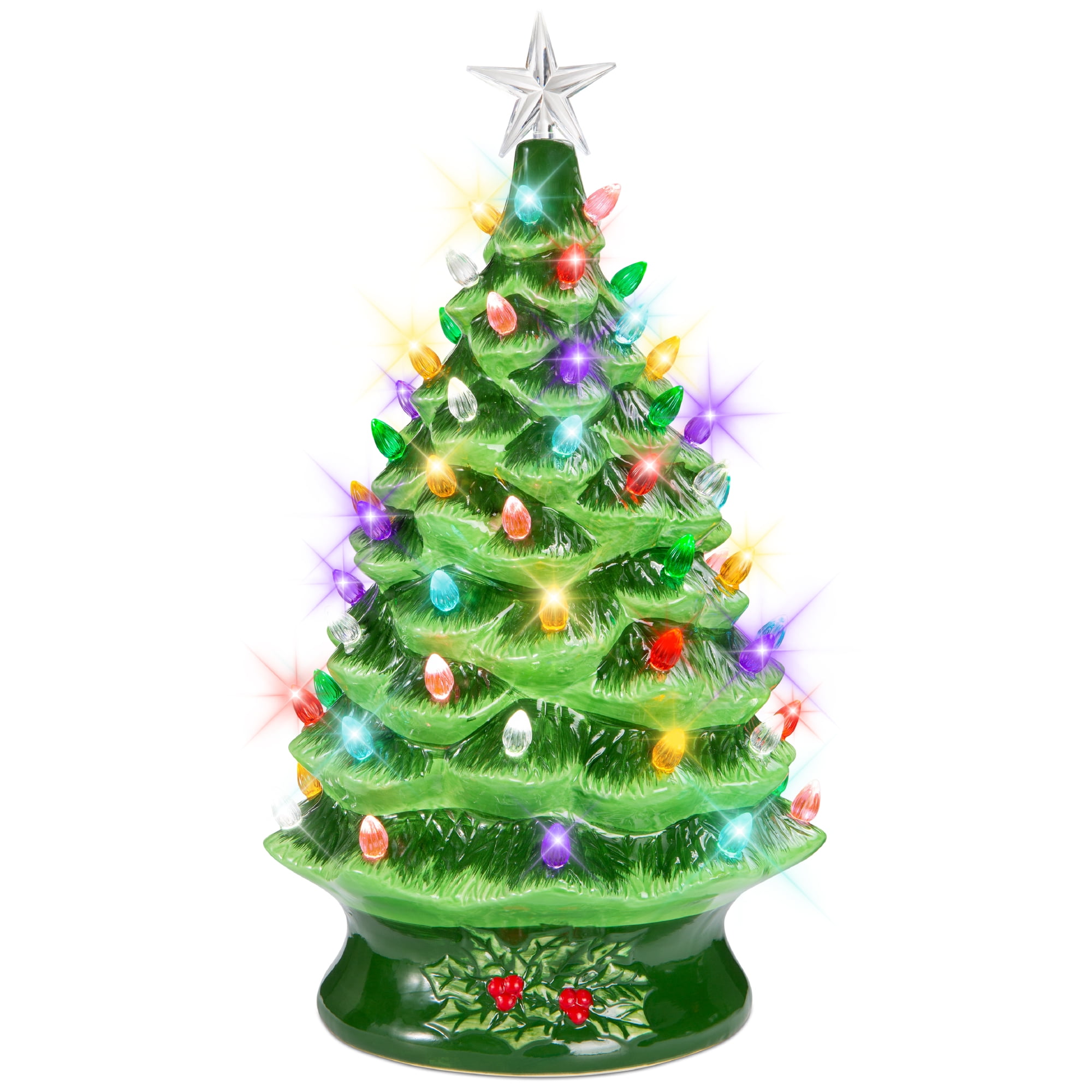 Ceramic Christmas Tree Night Light Retro Nostalgic Bubble Style Green 7.5" Tall 