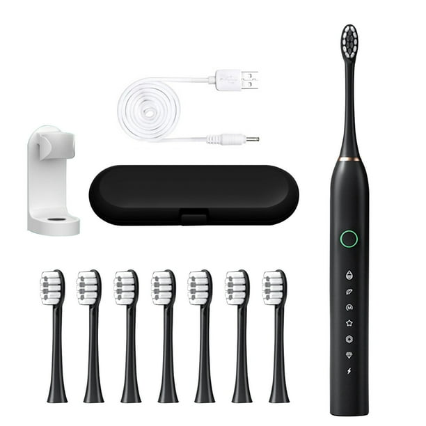 Yhmxh Utensilios de cocina Cepillo de dientes eléctrico de 8 cabezales, 6 velocidades, con soporte y estuche de viaje, modelo de carga USB, carga automática, sonido, cerdas suaves.