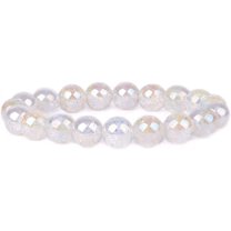 Aqua Aura Crackle Clear Quartz Gemstone 10mm Round Beads Stretch Bracelet 7" Unisex