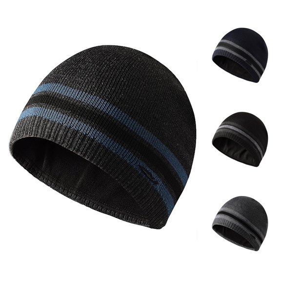 XIAOCHA Women’S Stripe‑Print Beanie,Solid‑Rib Fall‑Winter Outdoor Toque,Grey