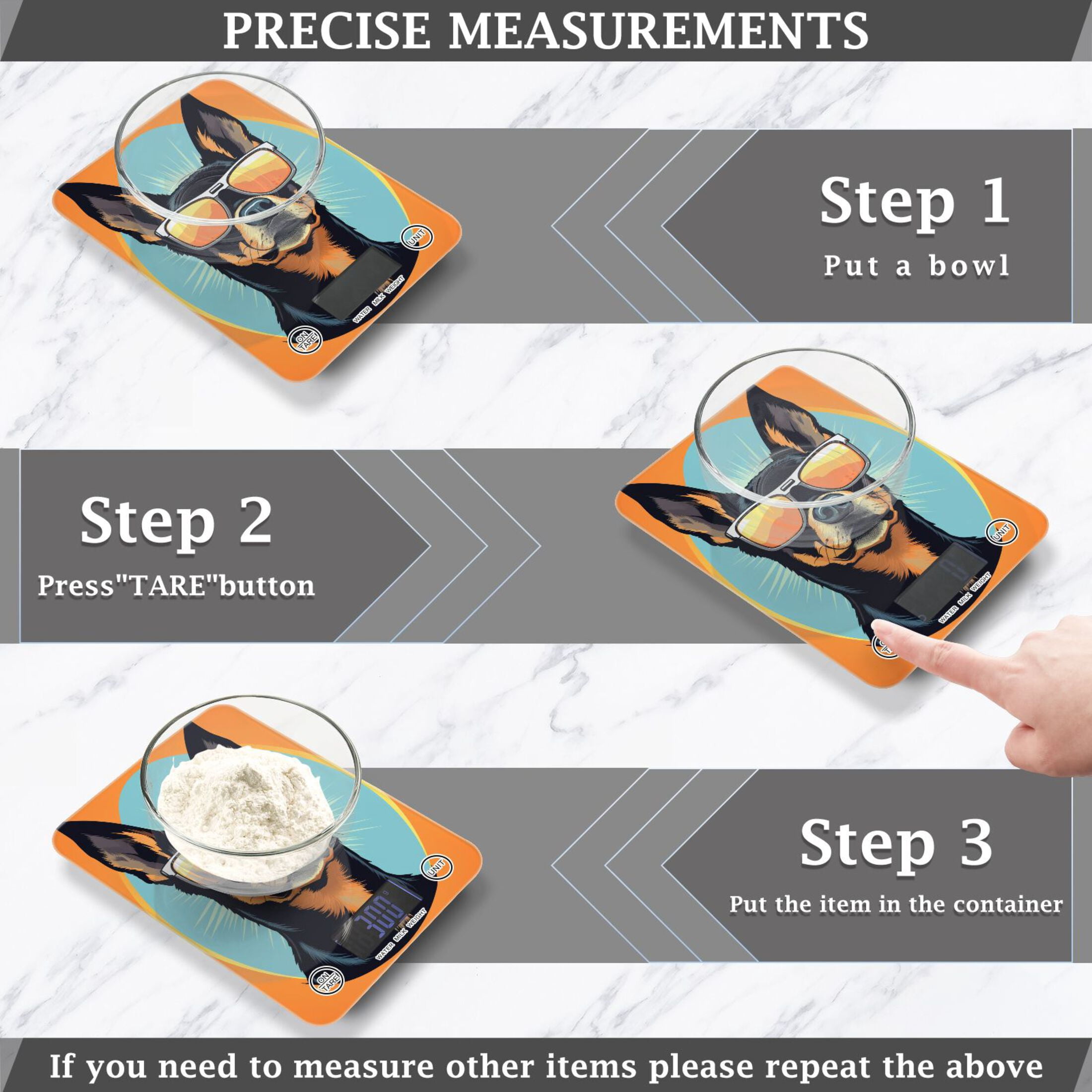Dog Sunglasses Circle Food Scale Digital Kitchen Scale Waterproof Tempered Glass Tare Function 11 lb for Baking Cooking Meal Prep