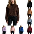 thumbnail image 2 of DYTTDG Women's Quarter Zip Fleece Pullover, Long Sleeve Solid Stand Collar Cropped Sweatshirt Loose Casual Outdoor Daily Top for Fall & Winter, 2 of 7