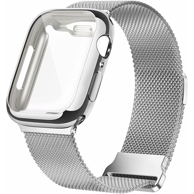 Metal Magnetic Bands Compatible for Apple Watch Band 42mm with Case, Stainless Steel Milanese Mesh Loop Replacement Strap Compatible with iWatch Series SE 6/5/4/3/2/1(Silver,42MM)