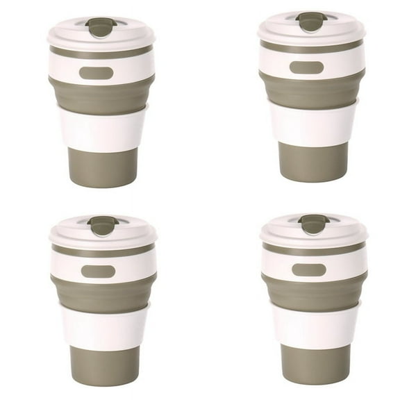 Coffee Color Silicone Foldable Travel Cup-Camping Cup, Foldable Water Cup, Adult Drinking Cup with Lid,