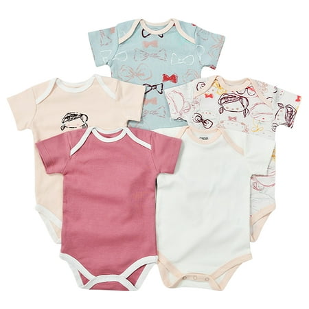 

PENGXIANG 5 PCS Summer Baby Onesies Organic Cotton Short Sleeves Breathable And Comfortable Clothes Crawling Bodysuits For Newborn Boys And Girls 3-12 Months Old