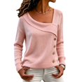 thumbnail image 4 of Comdrip Women's Asymmetrical Off Shoulder Knit Sweater Long Sleeve Loose Fit Wrap Fall Pullover with Side Buttons Pink XXL, 4 of 6