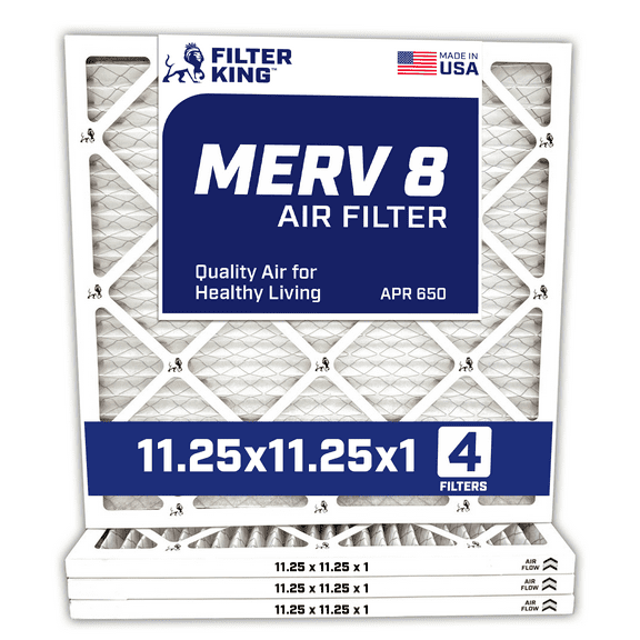 Filter King 11.25x11.25x1 Air Filter | 4-PACK | MERV 8 HVAC Pleated A/C Furnace Filters | MADE IN USA | Actual Size:: 11.25 x 11.25 x .75"