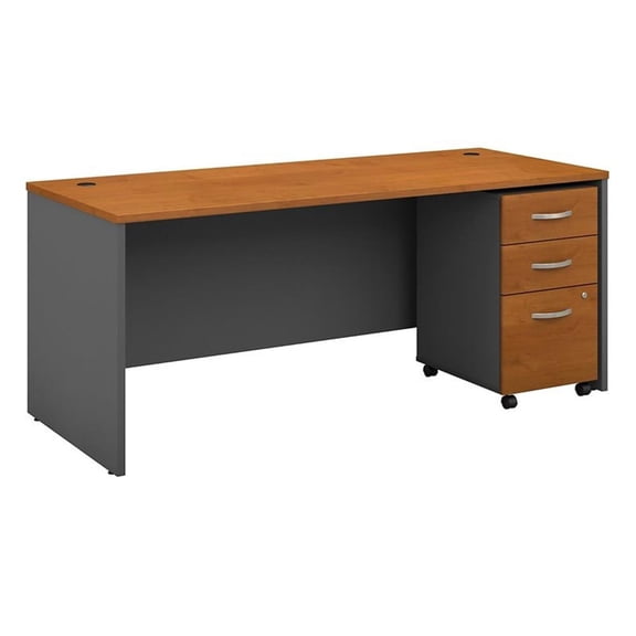 Pemberly Row Engineered Wood 72W x 30D Office Desk with Drawers - Natural Cherry