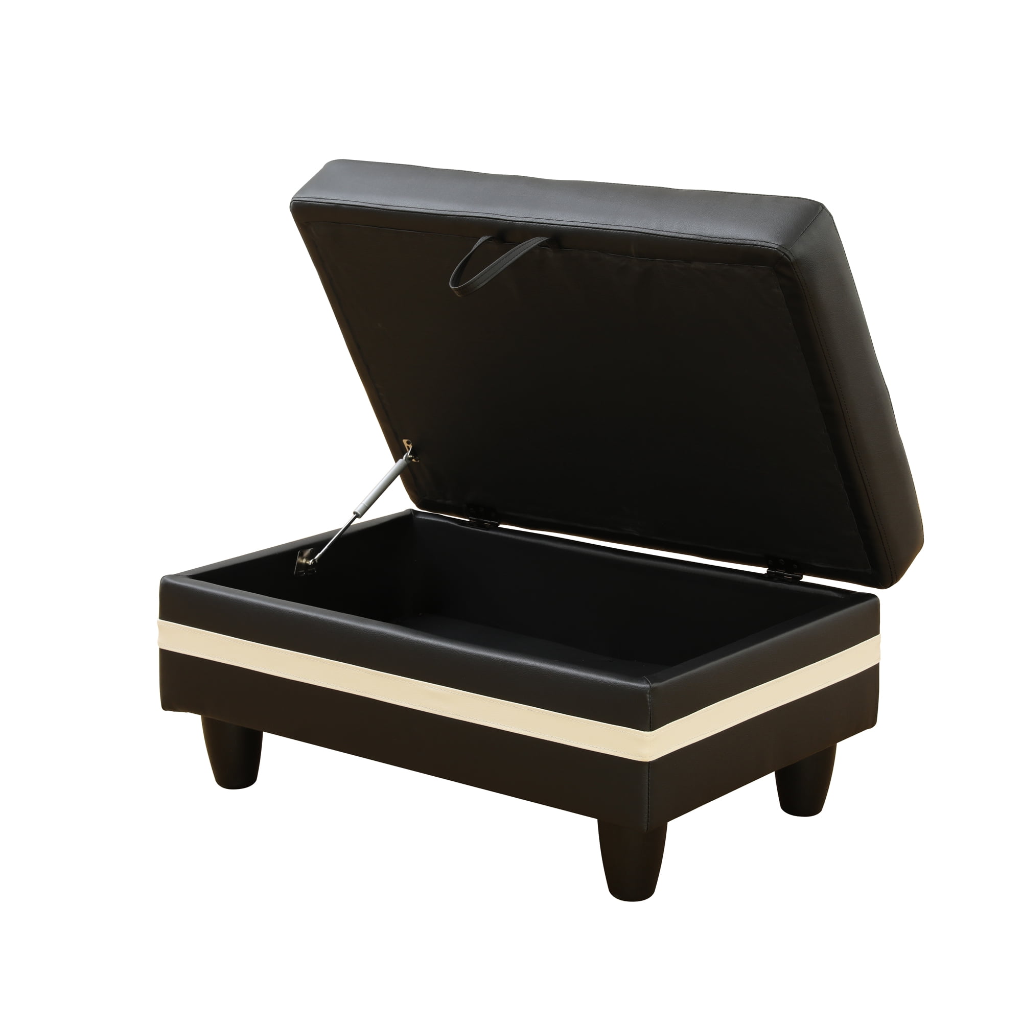 MAYEERTY Semi PU Synthetic Leather Ottoman with Storage for Modular Sectional Sofa, Black