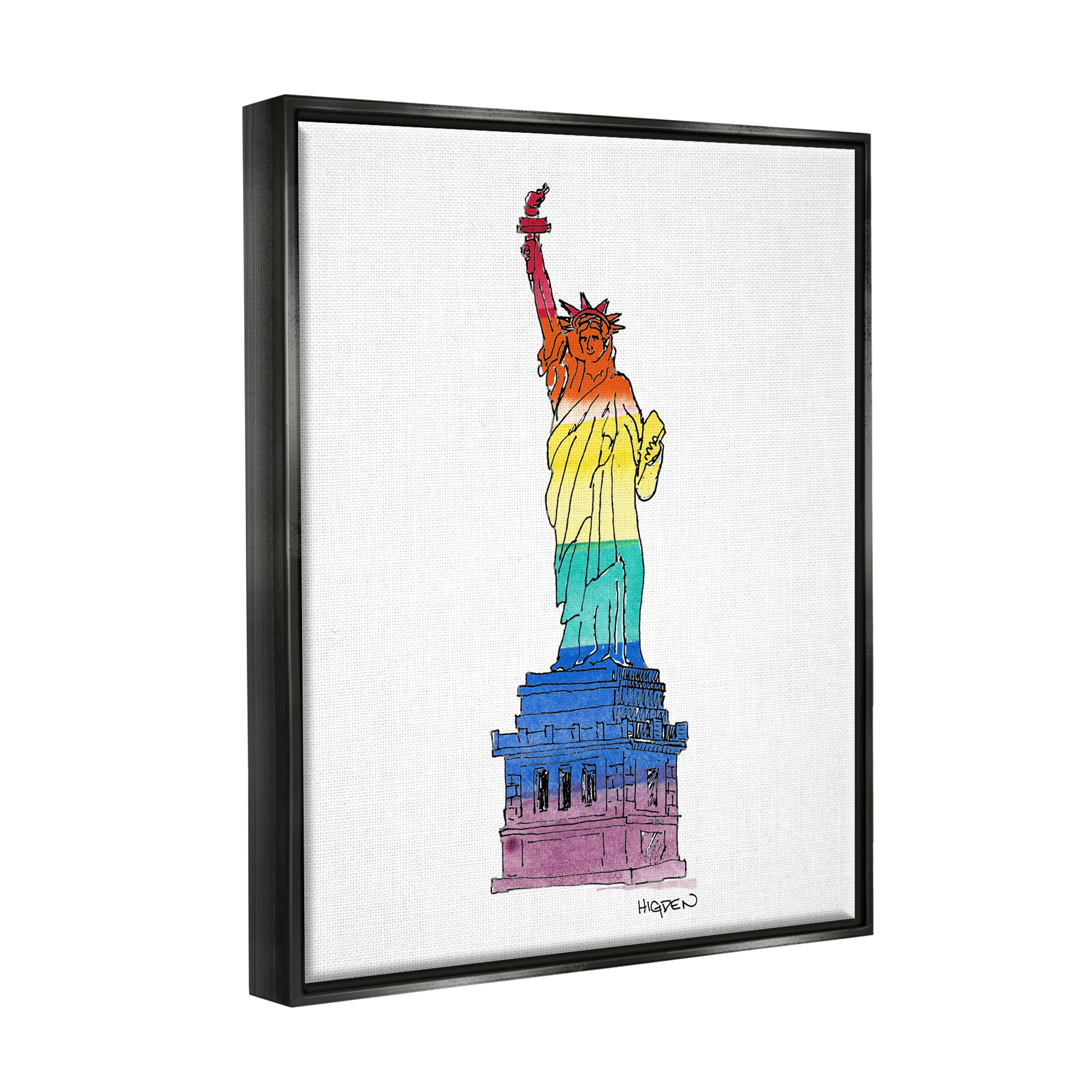 Stupell Industries Statue Of Liberty Pride Rainbow Holiday Painting Black Floater Framed Art Print Wall Art