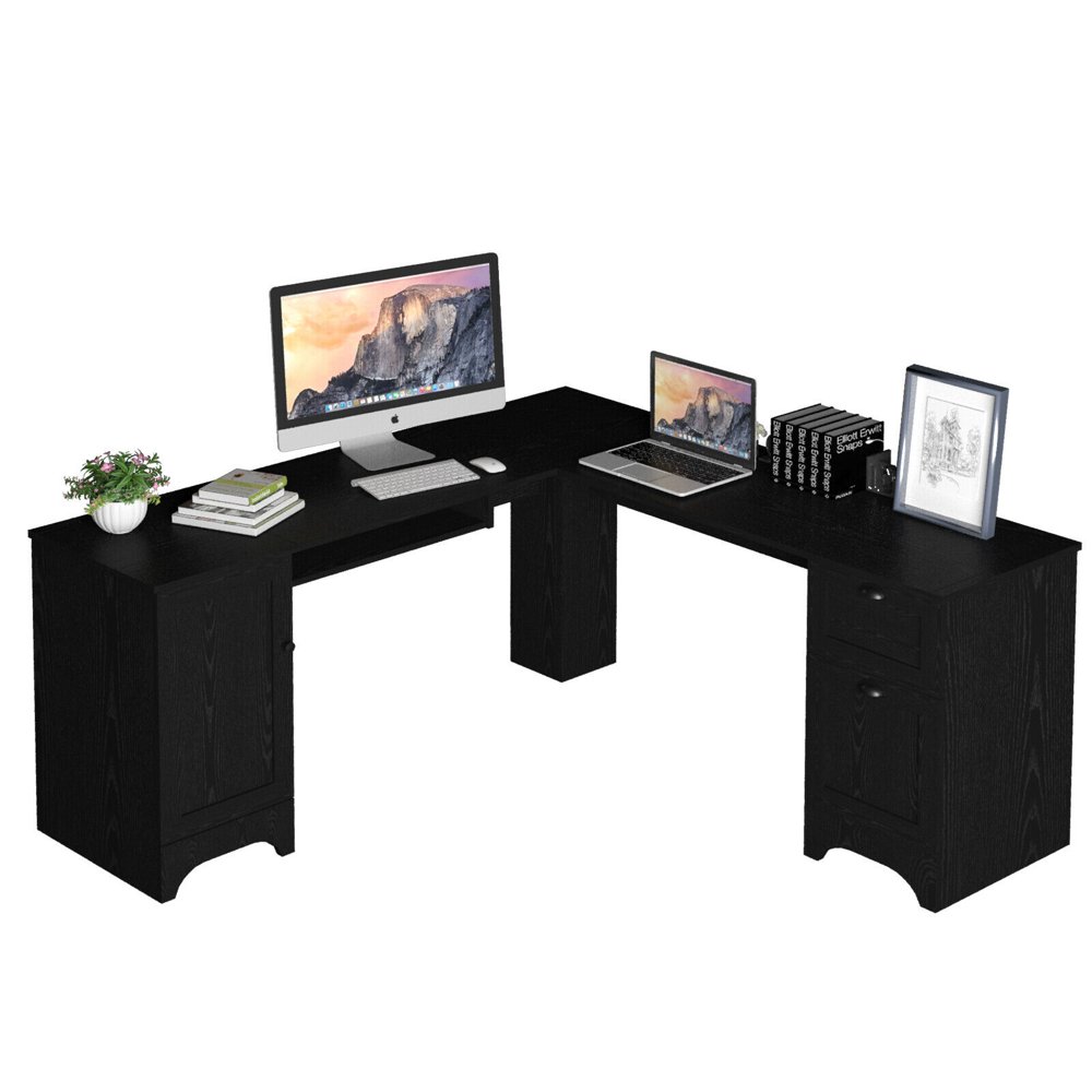 Costway LShaped Corner Computer Desk Writing Table Study Workstation