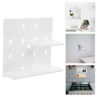 No-Drill Floating Pegboard Wall Shelves - 2 Pack, 8.65x8.65 Inch, Grey, With Hooks & Shelves, Adhesive Mount For Home Office