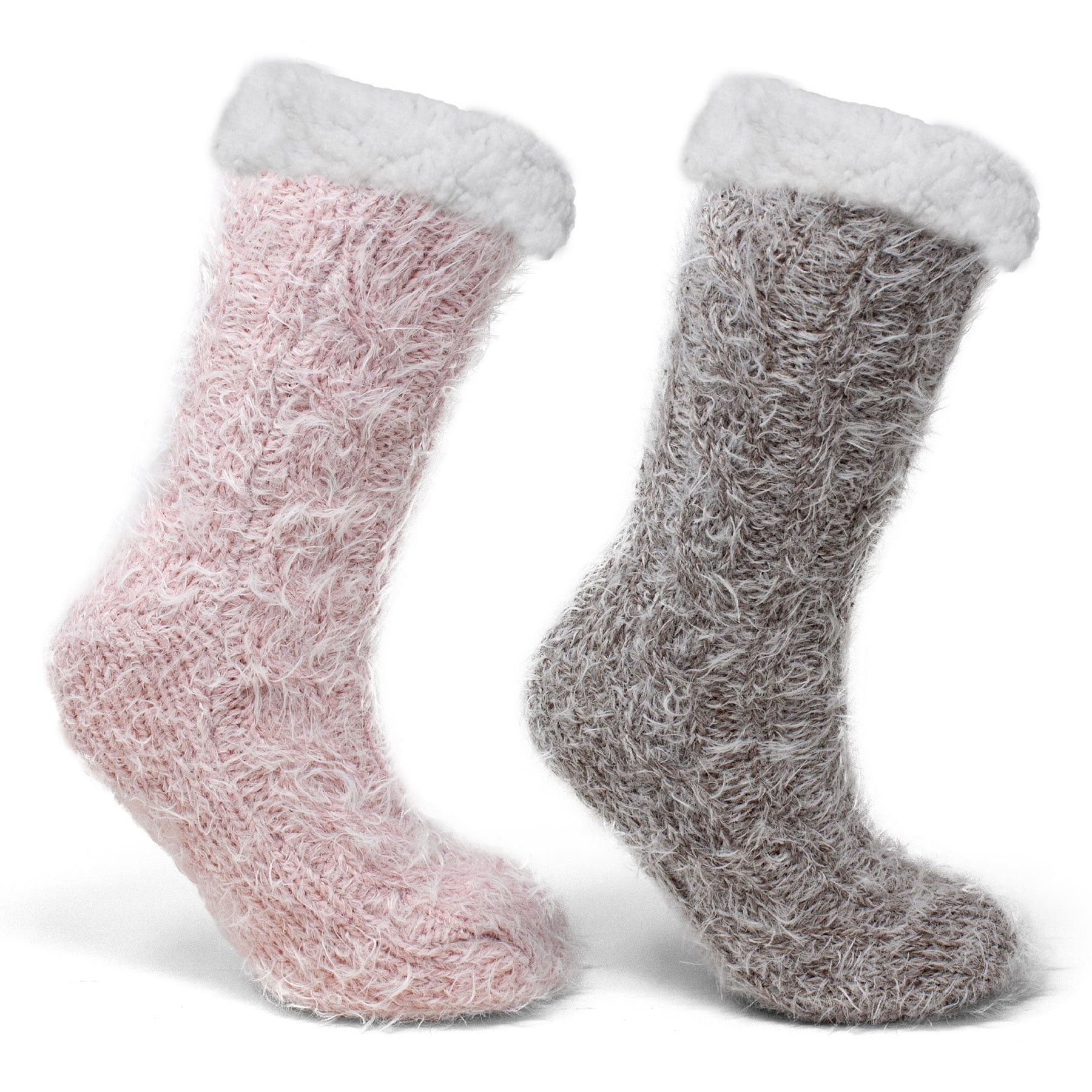 Women's Sherpa Lined Mohair Slipper Socks with AntiSkid Grippers