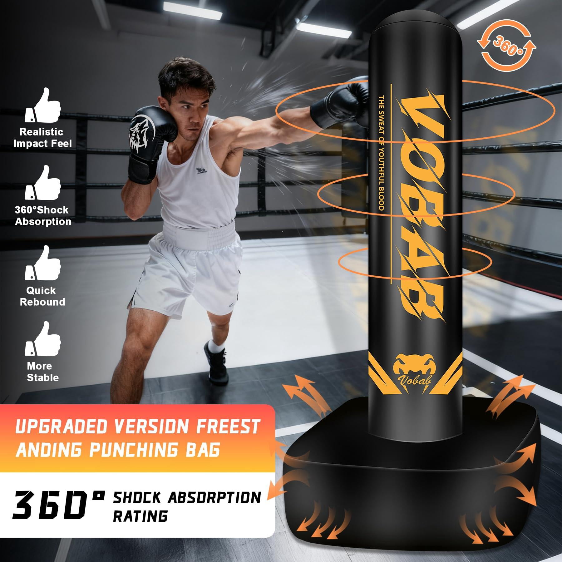 Freestanding Punching Bag With Gloves  70'' Superior Boxing Stand For Adults & Teens No Drill Kickboxing Bags Men Women Beginners Mma Muay Thai Karate Home Fitness