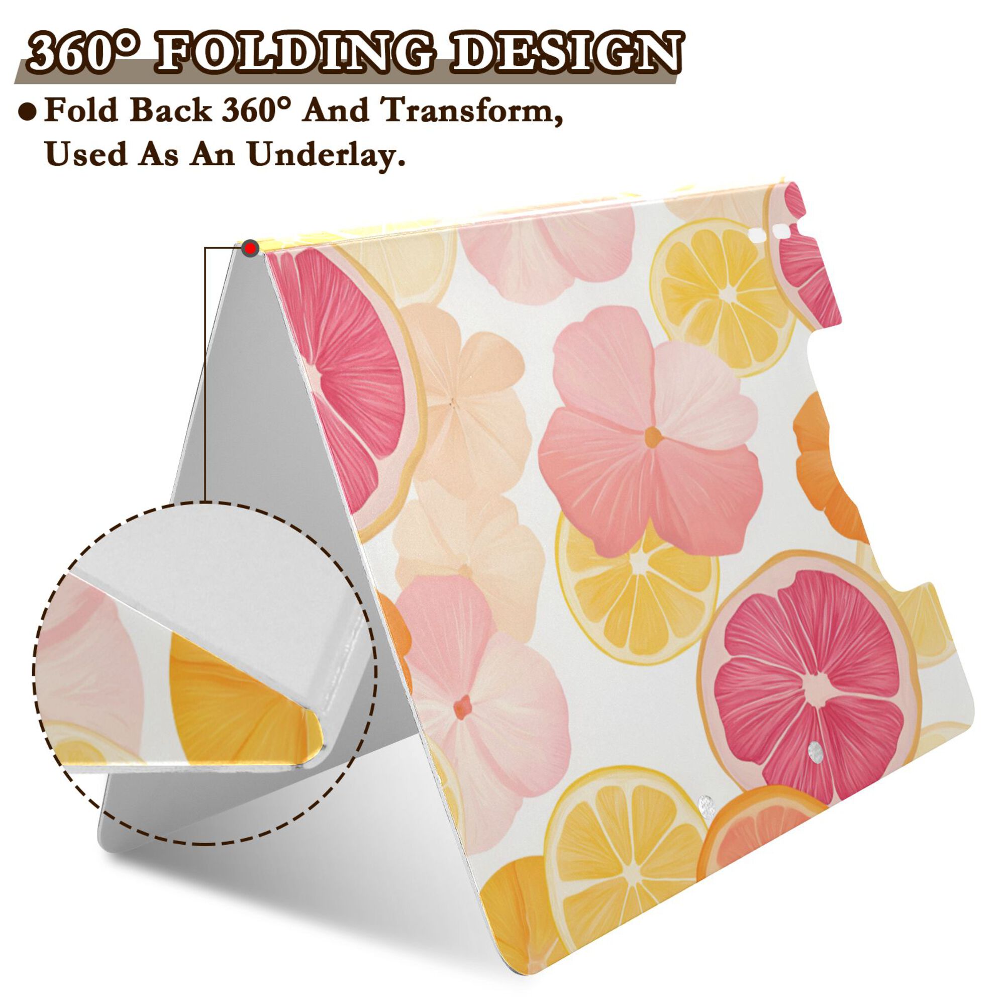 FORMRS A4 Clipboard Folder with Pen Holder Horizontal Foldable School Office Binder, Pink Floral Orange