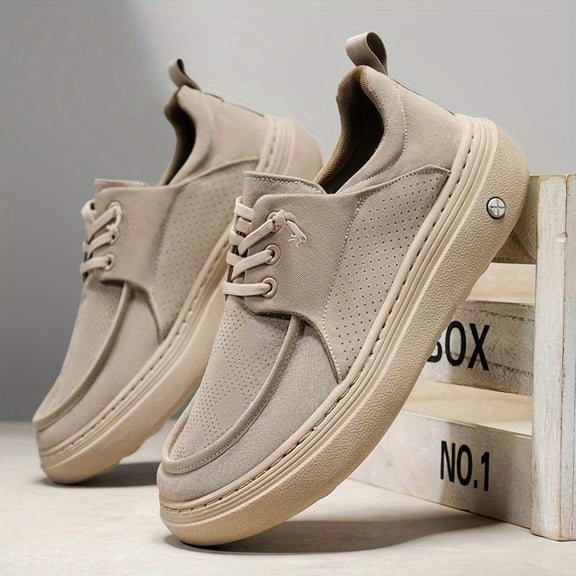 Men's & Women's Retro Sporty Low-Top Sneakers - Beige Upper, Cushioned Rubber Sole, Breathable Fabric Lining - All-Season Casual, Gym & Running Shoes - Minimalist Classic Design for Casual Attire (Un