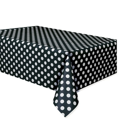 Unique Black and White Polka Dot Plastic Tablecloth, 54" x 108"