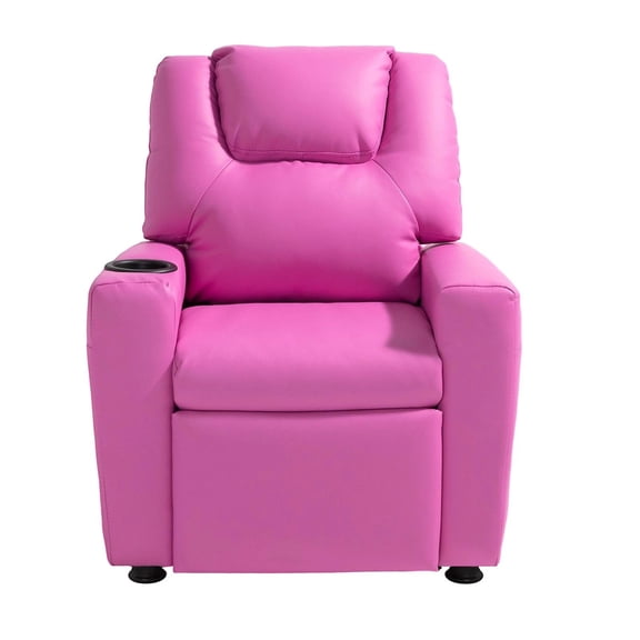 Children's Recliner Chair with Cup Holder, PU Leather, Pink