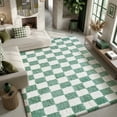 thumbnail image 5 of Pentantan 8ft x 10ft Shag Area Rugs for Living Room, Classic Checkered Fluffy Bedroom Carpet, Light Green & White, 5 of 7