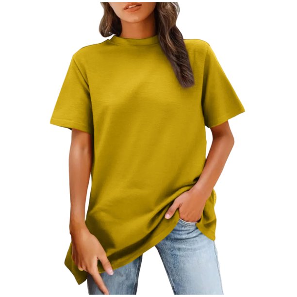Tops de Manga Corta de las Mujeres, Moda Color Sólido, Cuello Redondo Línea Trasera Diseño Blusa