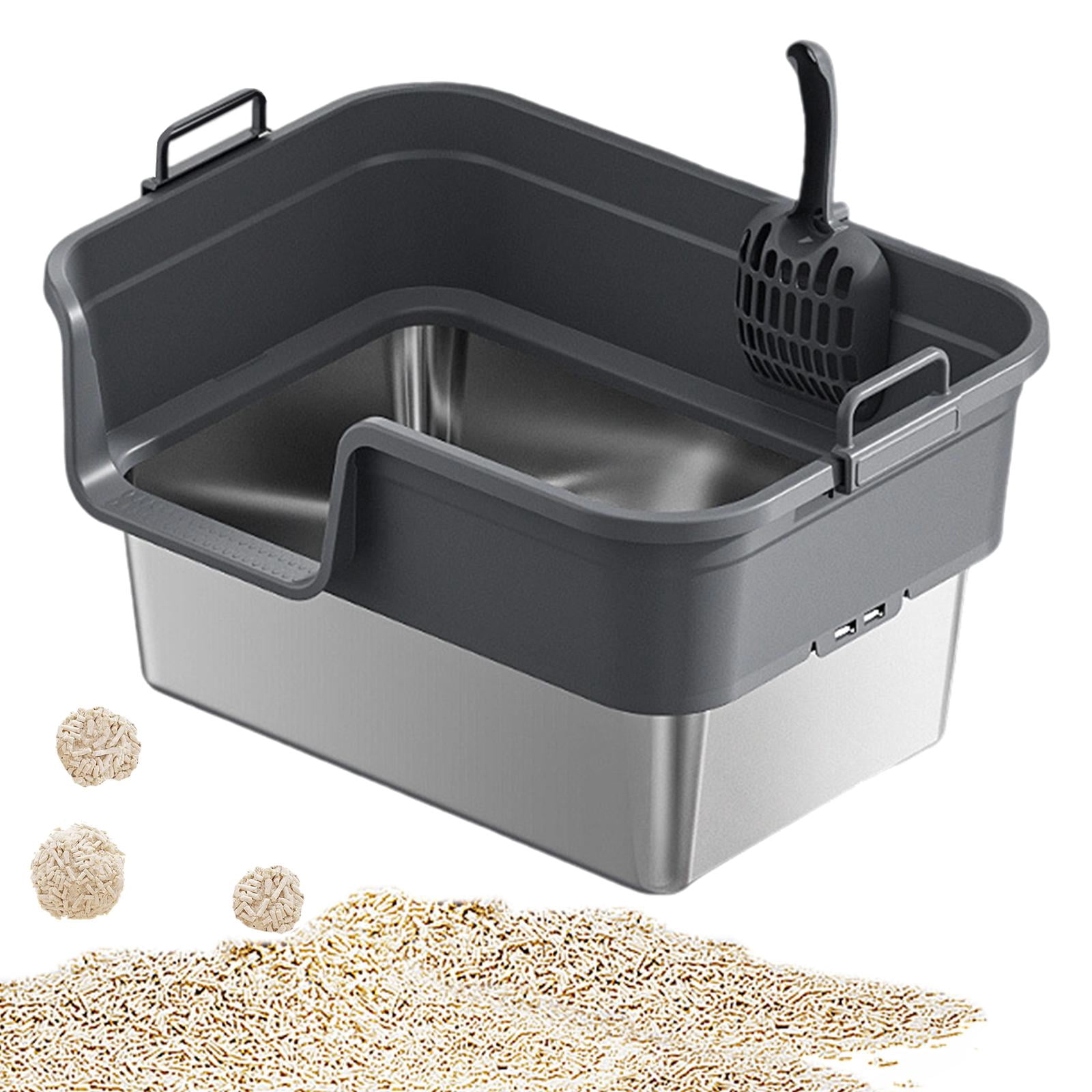EHJRE Large Cat Litter Box Litter Pan Heightening, Semi Enclosed for Small Large Cats High Sided Sturdy, Anti Splashing, Cat Toilet Dark Gray