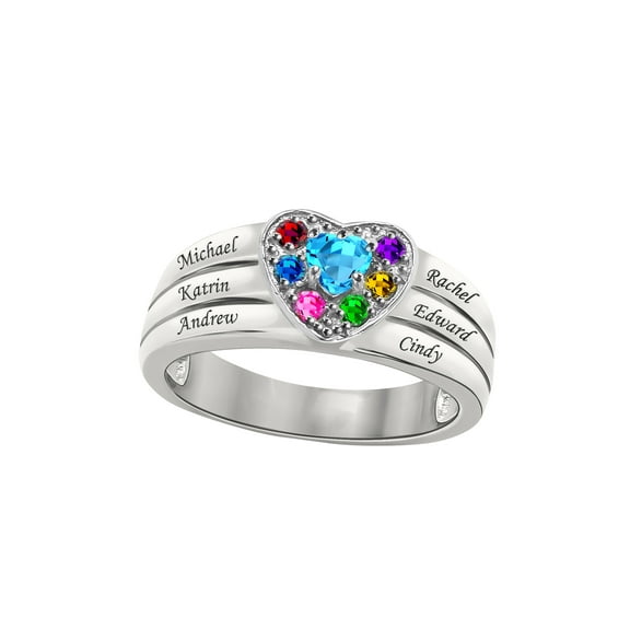 Personalized Laser Engraved Family Ring with Up to Seven Birthstones