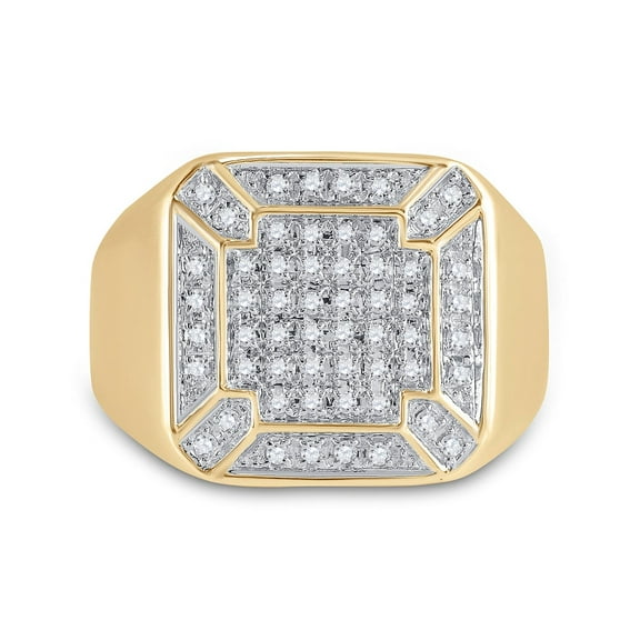 10K Yellow Gold Mens Round Diamond Square Cluster Ring 1/3 Cttw, Mens Size: 7-13