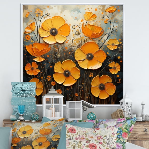 Designart "A Melody of Gold The Marigold s Beauty III" Floral Floater Framed Canvas Wall Art