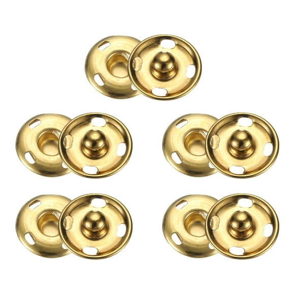 Uxcell 5 Set Sew-on Snap Buttons 17mm Metal Snap Fastener Buttons, Gold