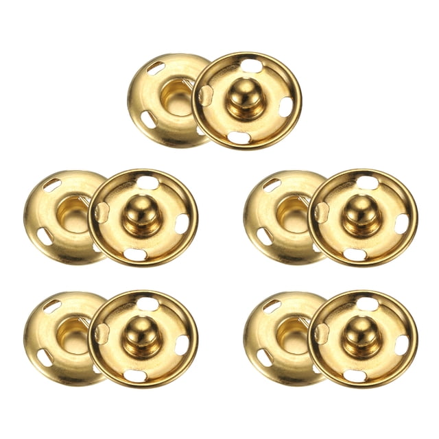 Uxcell 5 Set Botones de Broche de Costura de 17mm, Botones de Cierre de Metal, Dorado