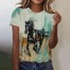 thumbnail image 2 of Tops de Ajuste Suelto para las Mujeres Nueva Manga Corta Cuello Redondo Suéter Caballo Casual Impreso Camiseta, Ligero Top de Verano, 2 of 6