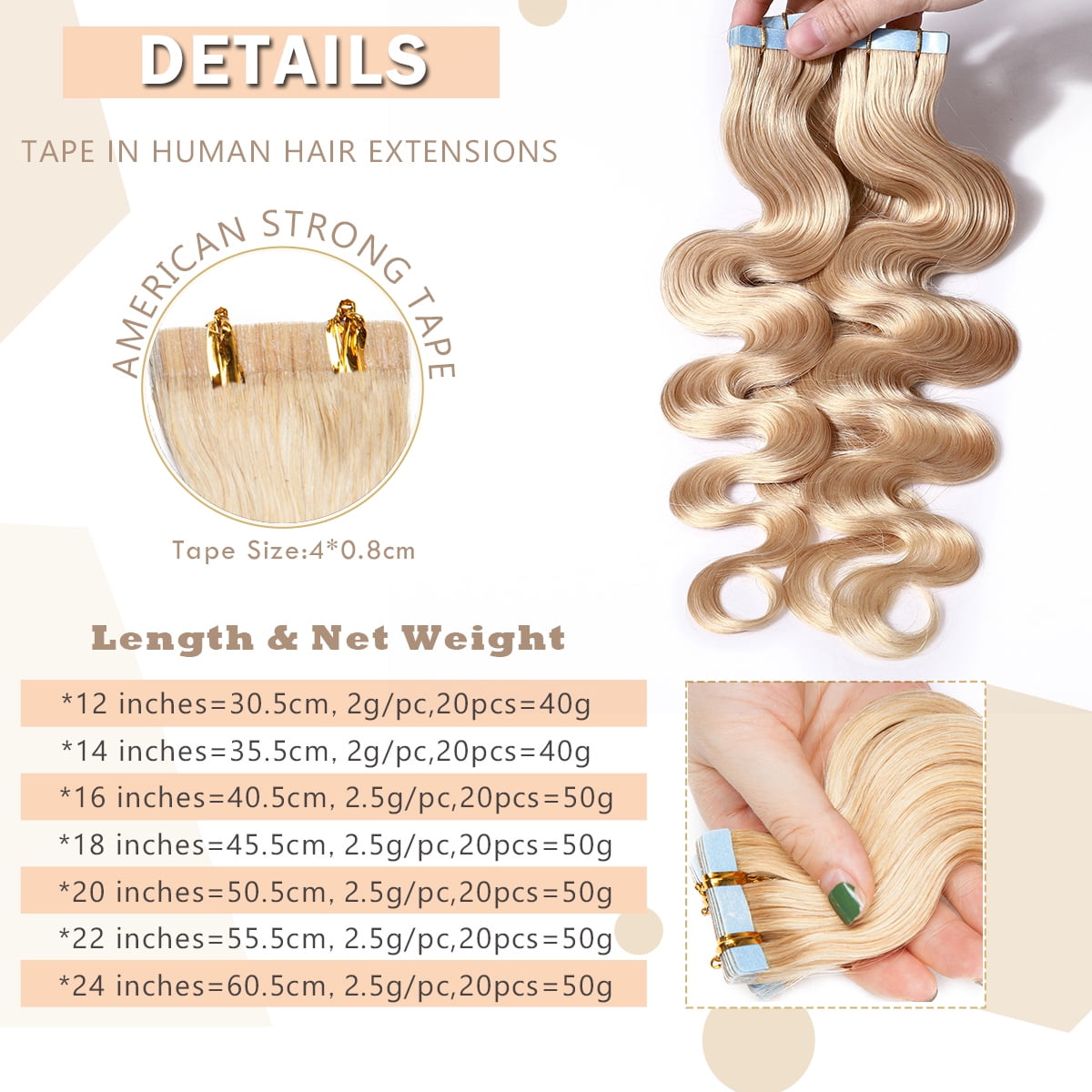 SEGO Curly Tape in Hair Extensions 100% Real Remy Human Hair Long Silky Thick Hair Gold Hair Acessories Black/Blonde/Gray/White Hair