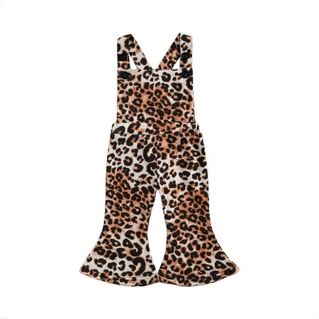 

Infant Baby Girls Bib Overalls Pants Romper Leopard Sleeveless Backless One-Piece Jumpsuit Bell Bottom Overalls
