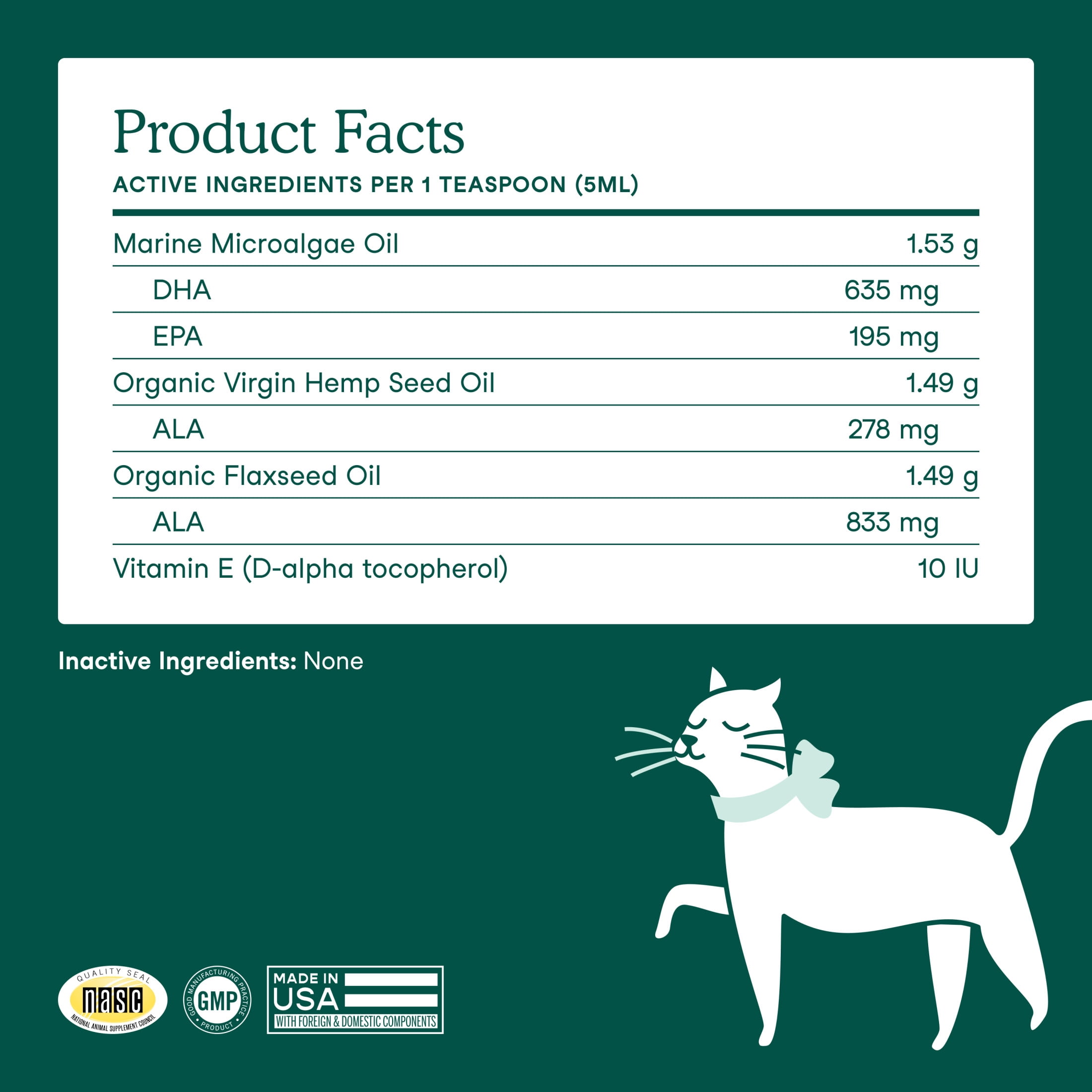 Fera Pets Algae Oil for Dogs & Cats with Vitamin E - Vegan Omega-3s - Immune, Heart, Brain & Skin Support - 8 oz