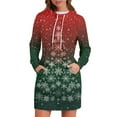 thumbnail image 2 of Women's Long Sleeve Hooded Sweatshirt Dress with Snowflake Christmas Tree Print, Ugly Christmas Sweater Women Style, Cozy Fall and Winter Dress with Pockets for Holiday,Deep Red,S, 2 of 7