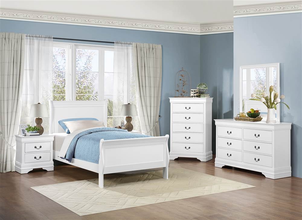 4 Pc Bedroom Set In Burnish White Finish Walmart Com Walmart Com