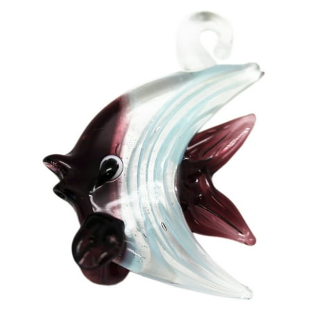 Artfully Molded Glass Angelfish Figure: Violet/Sky Blue Stripe - By