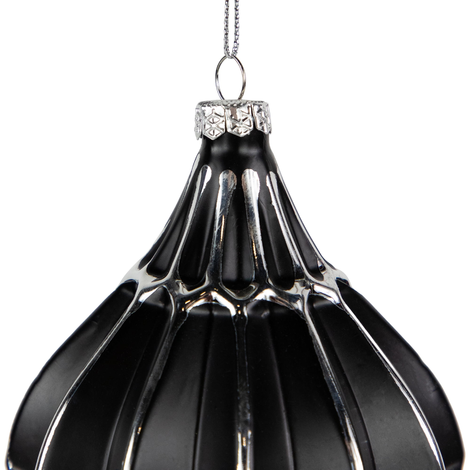 Northlight Set of 2 Matte Black and Silver Finial Christmas Glass Ornaments 5"